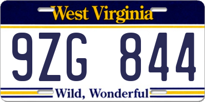 WV license plate 9ZG844
