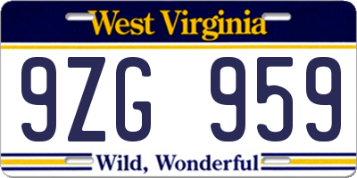 WV license plate 9ZG959