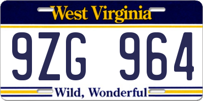 WV license plate 9ZG964