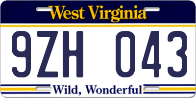WV license plate 9ZH043