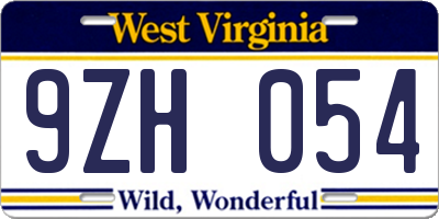 WV license plate 9ZH054
