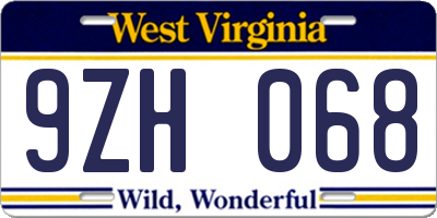 WV license plate 9ZH068