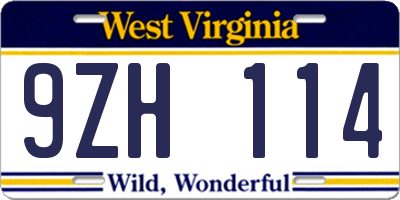 WV license plate 9ZH114