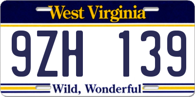 WV license plate 9ZH139