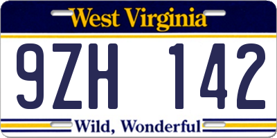 WV license plate 9ZH142