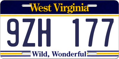 WV license plate 9ZH177