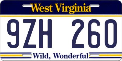 WV license plate 9ZH260