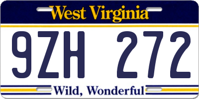 WV license plate 9ZH272
