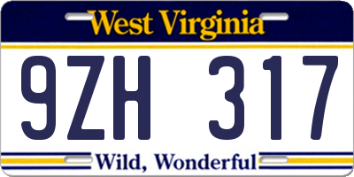 WV license plate 9ZH317