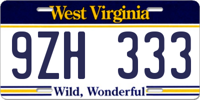 WV license plate 9ZH333