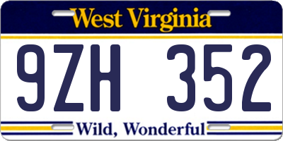WV license plate 9ZH352