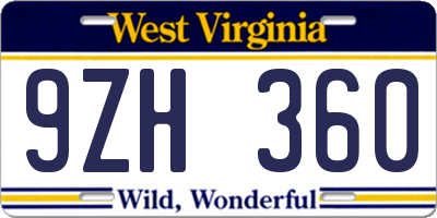 WV license plate 9ZH360