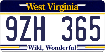 WV license plate 9ZH365