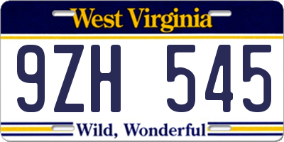 WV license plate 9ZH545