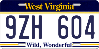 WV license plate 9ZH604
