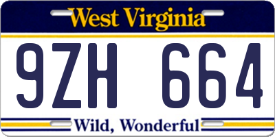 WV license plate 9ZH664