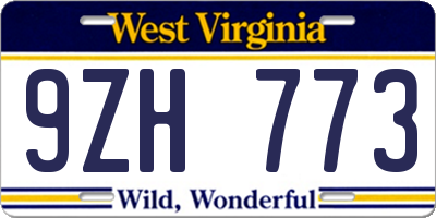 WV license plate 9ZH773
