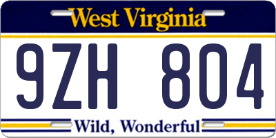 WV license plate 9ZH804