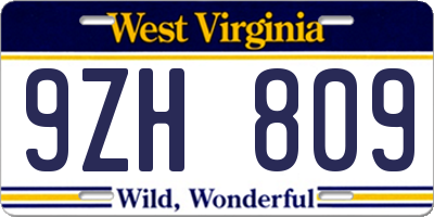 WV license plate 9ZH809