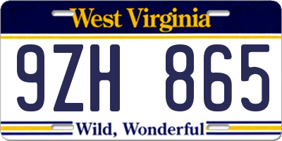 WV license plate 9ZH865