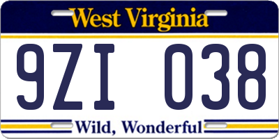 WV license plate 9ZI038