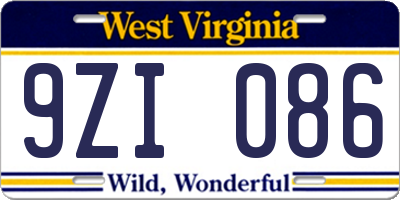 WV license plate 9ZI086