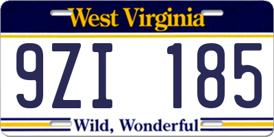 WV license plate 9ZI185