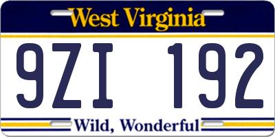 WV license plate 9ZI192