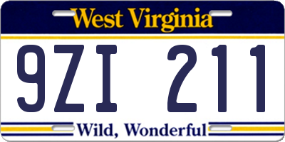 WV license plate 9ZI211