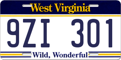 WV license plate 9ZI301