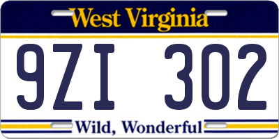 WV license plate 9ZI302