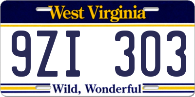 WV license plate 9ZI303