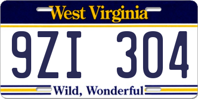 WV license plate 9ZI304