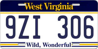 WV license plate 9ZI306