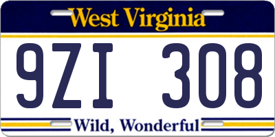 WV license plate 9ZI308