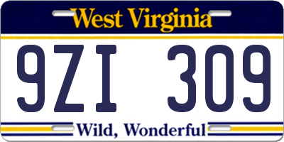 WV license plate 9ZI309