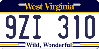 WV license plate 9ZI310