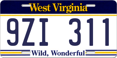 WV license plate 9ZI311