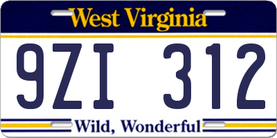 WV license plate 9ZI312