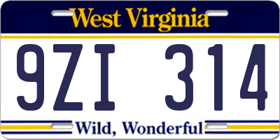WV license plate 9ZI314