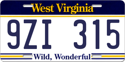 WV license plate 9ZI315