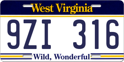 WV license plate 9ZI316