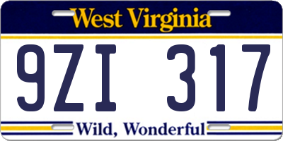 WV license plate 9ZI317