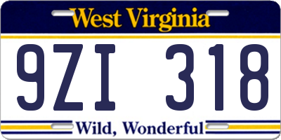 WV license plate 9ZI318