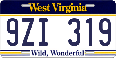 WV license plate 9ZI319