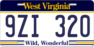 WV license plate 9ZI320