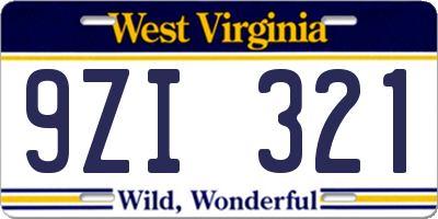 WV license plate 9ZI321