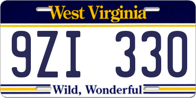 WV license plate 9ZI330