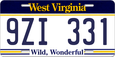 WV license plate 9ZI331