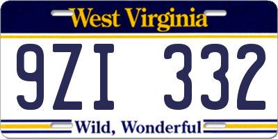 WV license plate 9ZI332